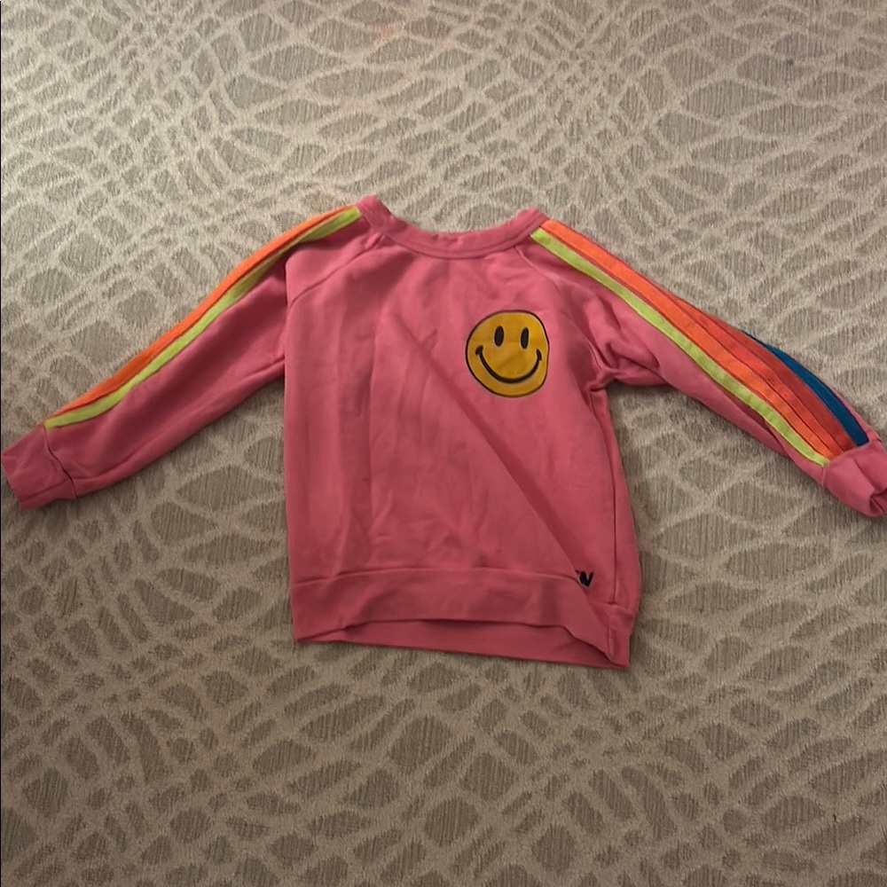 Pink Kids Sweatshirt with Rainbow Stripes